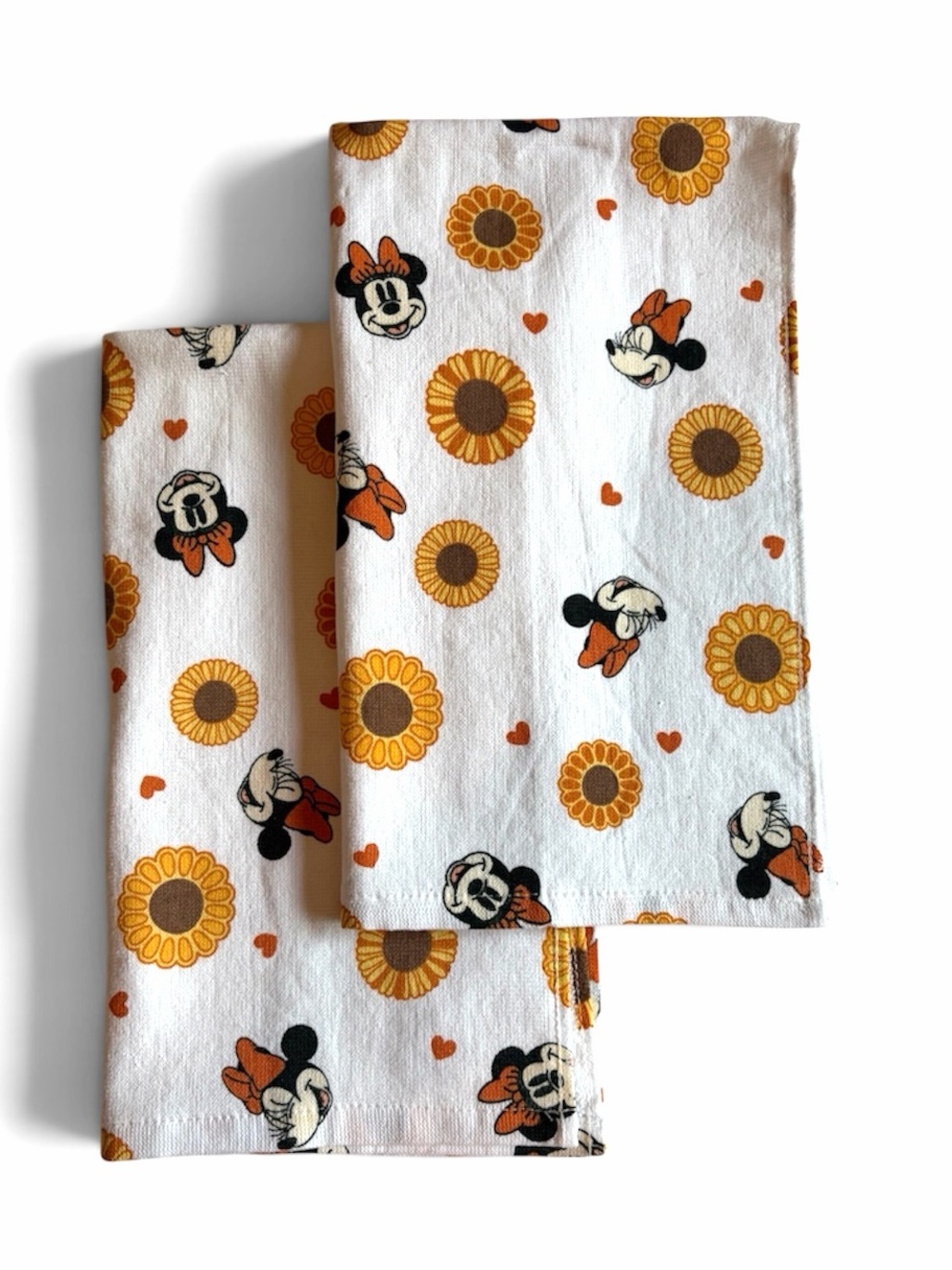 Disney Minnie Mouse Hand Towels Set of 2 NWOT Sunflowers Fall Orange 25.5”x15”